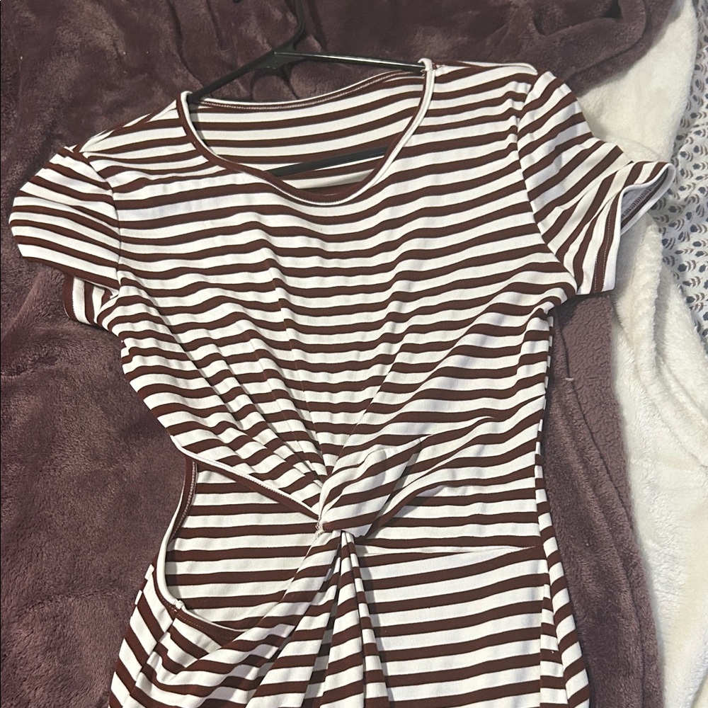 SHEIN Brown and White Striped Midi Dress